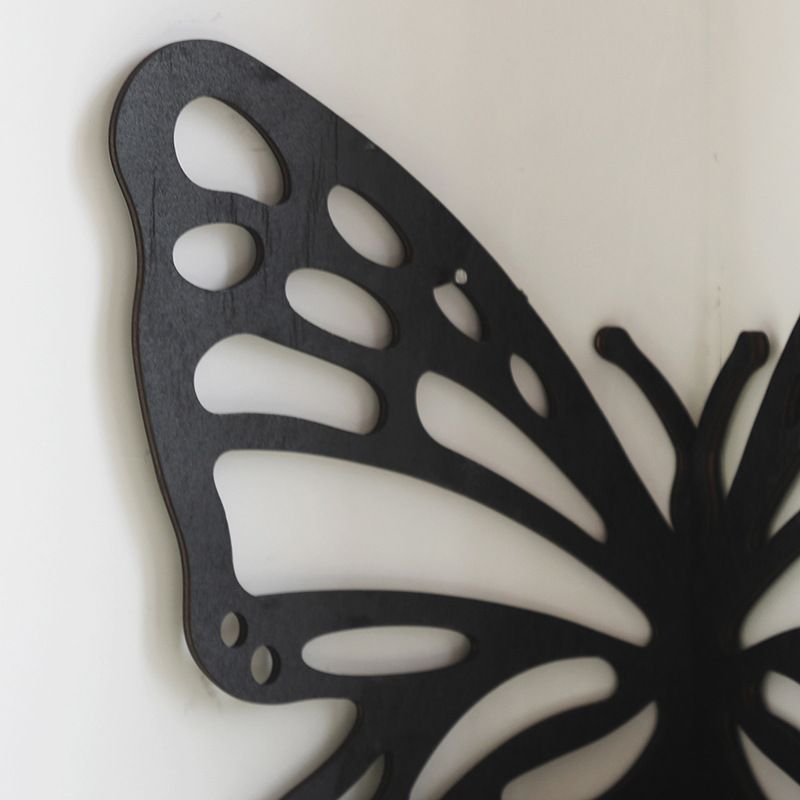 Black Wooden Butterfly Wall Shelf - Hollow-Out Decorative Corner Storage Rack view 4
