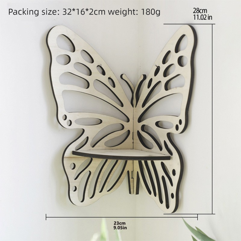 White Wooden Butterfly Wall Shelf - Hollow-Out Decorative Corner Storage Rack view 2
