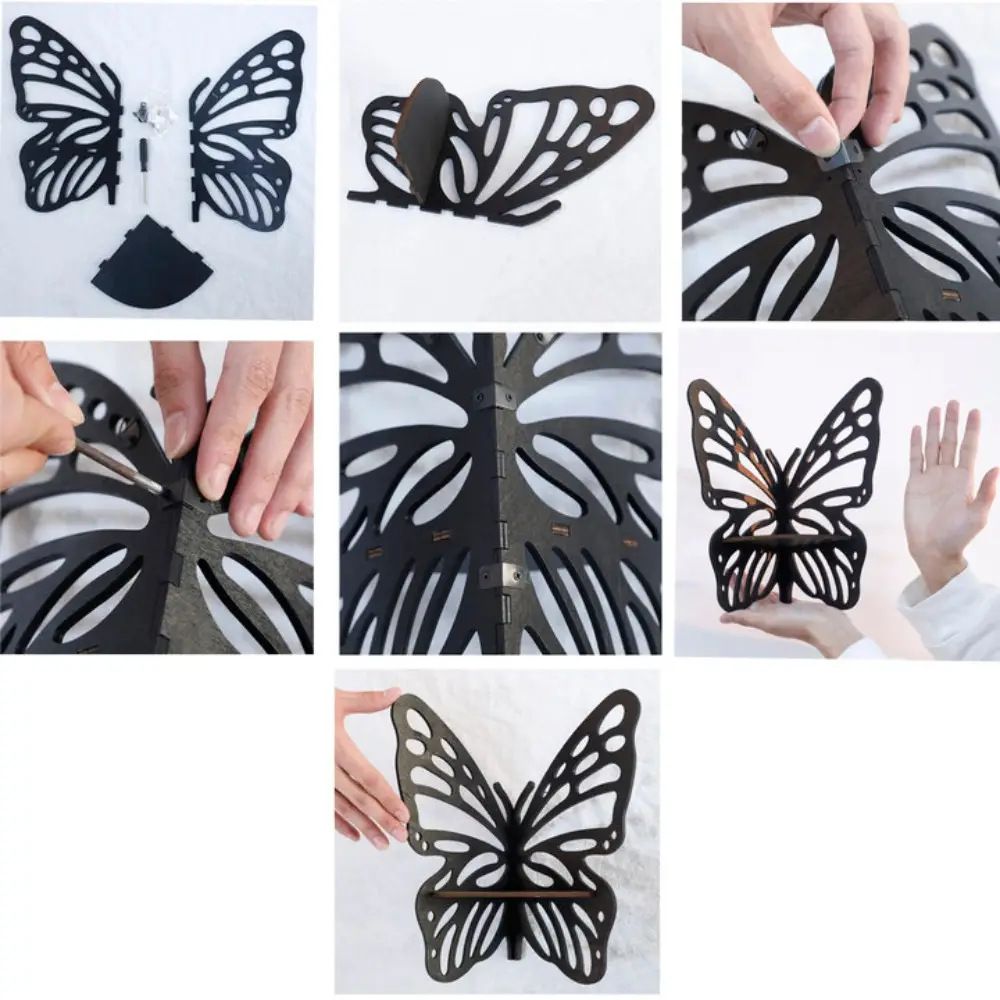 White Wooden Butterfly Wall Shelf - Hollow-Out Decorative Corner Storage Rack view 5