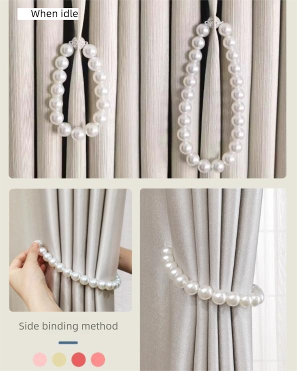 3 Pairs Magnetic Pearl Curtain Tiebacks（25cm） - No-Drill ABS Bead Holdback view 4