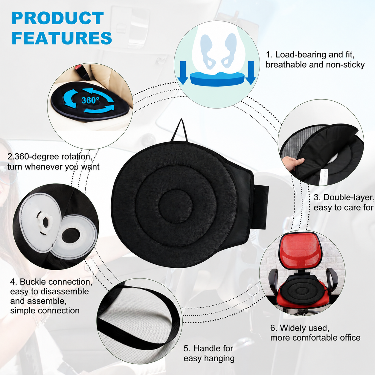 Brown 360° Swivel Car Seat Cushion – Portable Rotating Transfer Aid for Elderly view 3