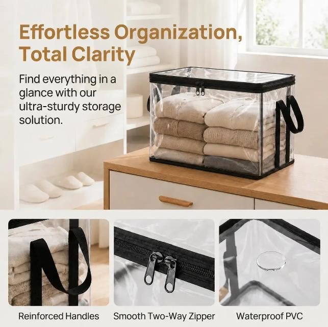 3 Pcs Large Clear PVC Book Storage Box – Foldable view 2