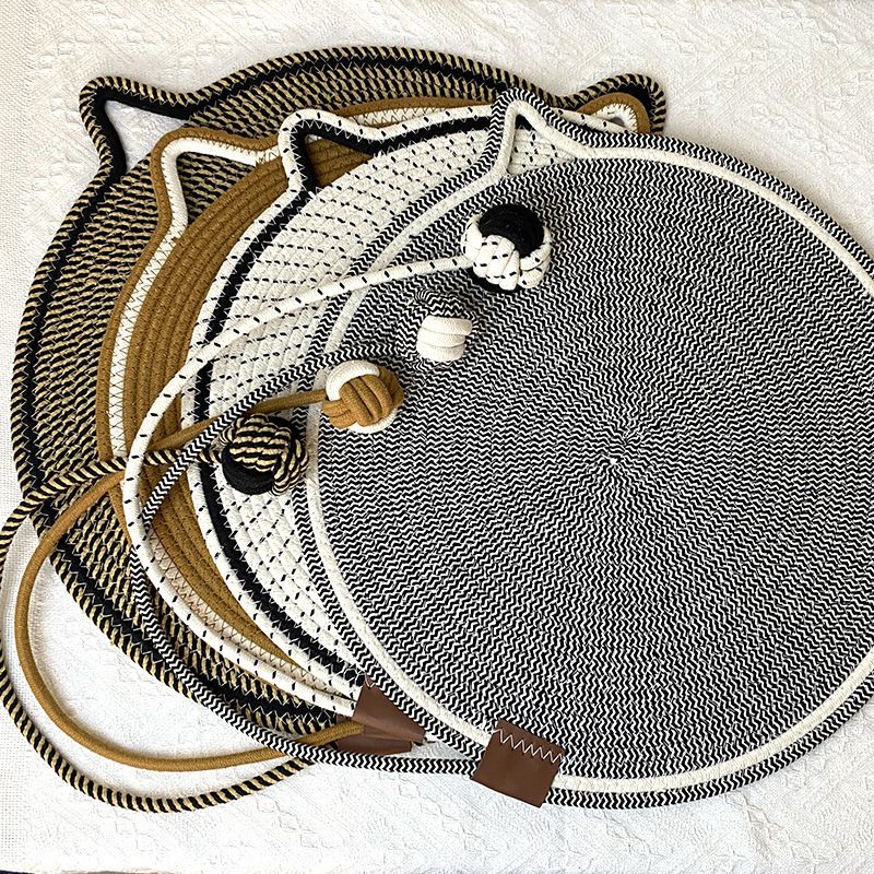 Black and Brown Durable Cat Scratching Mat with Attached Toy Ball - Washable view 2