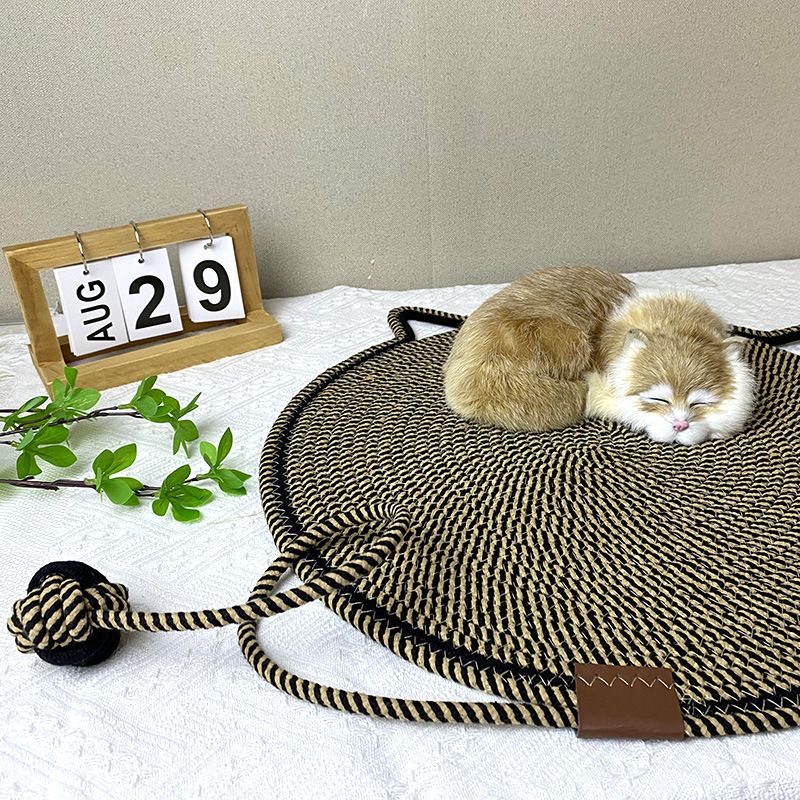 Black and Brown Durable Cat Scratching Mat with Attached Toy Ball - Washable view 3