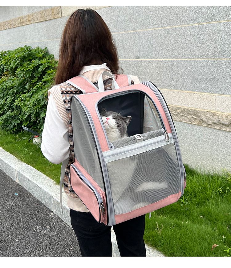 Pink Breathable Pet Carrier Backpack - 35 x 29 x 41 cm Oxford Fabric Travel view 2