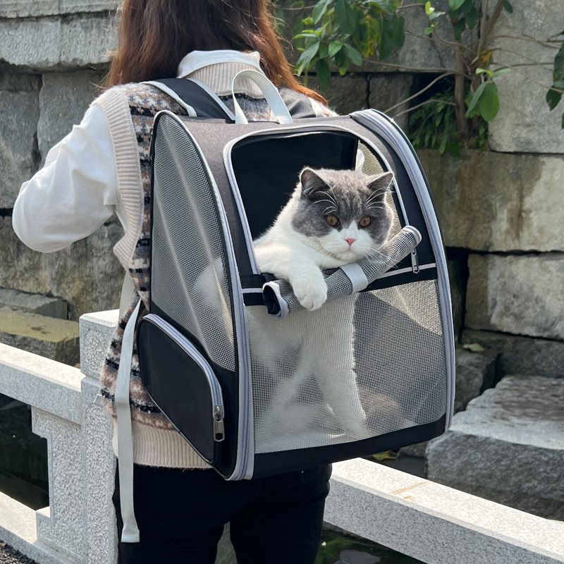 Grey Breathable Pet Carrier Backpack - 35 x 29 x 41 cm Oxford Fabric Travel view 3