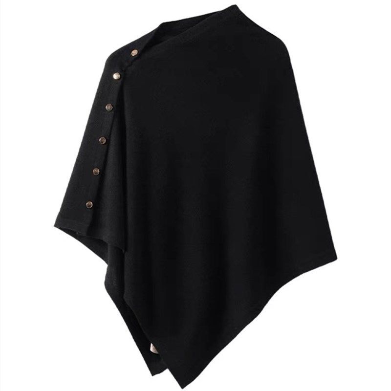 Black Women's Winter Shawl Wrap - 140 x 56 cm Polyester Two Way Knitted Cape Scarf