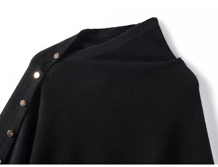 Black Women's Winter Shawl Wrap - 140 x 56 cm Polyester Two Way Knitted Cape Scarf view 2