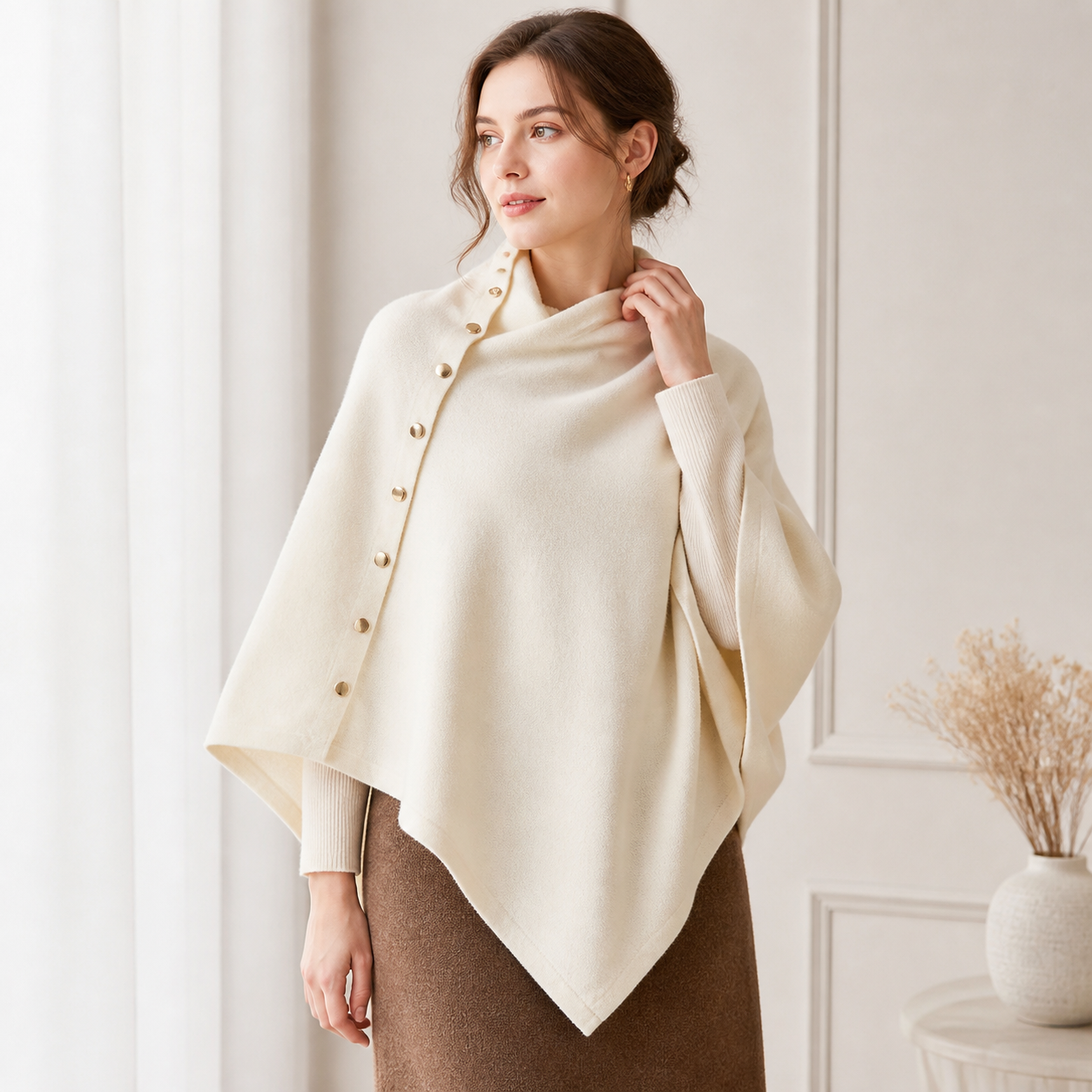 Brown Women's Winter Shawl Wrap - 140 x 56 cm Polyester Two Way Knitted Cape Scarf view 6