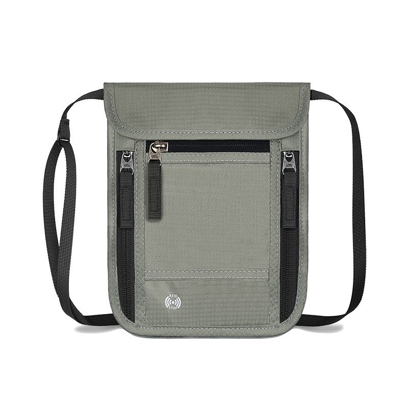 Grey RFID Neck Passport Holder - 16.3 x 22.8 cm Lightweight Nylon and
