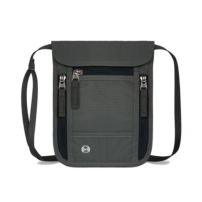 Dark Grey RFID Neck Passport Holder - 16.3 x 22.8 cm Lightweight Nylon and