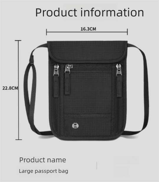 Dark Grey RFID Neck Passport Holder - 16.3 x 22.8 cm Lightweight Nylon and view 2