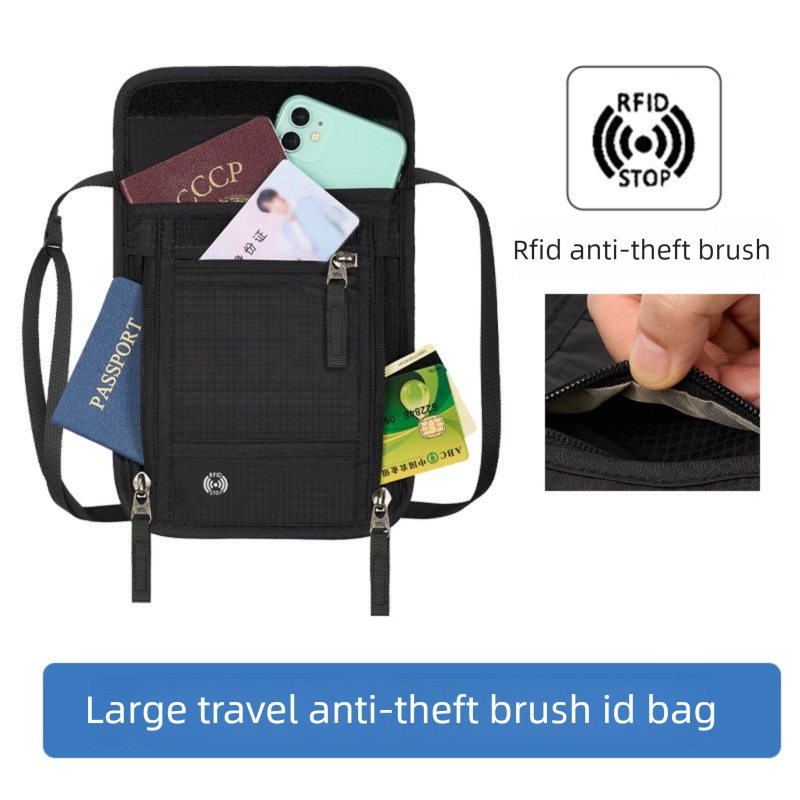 Black and Grey RFID Neck Passport Holder - 16.3 x 22.8 cm Lightweight Nylon view 5