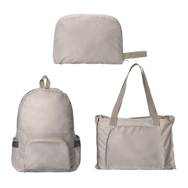 Beige Lightweight Foldable Backpack - Waterproof Polyester 3 Way Backpack and view 2