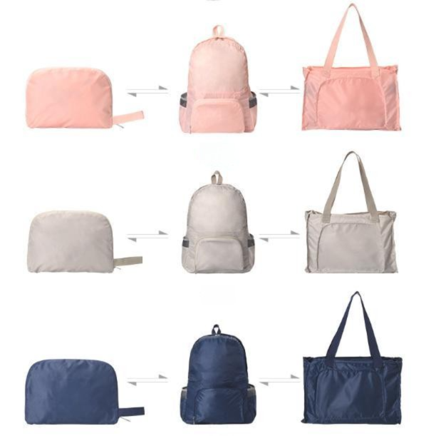 Beige Lightweight Foldable Backpack - Waterproof Polyester 3 Way Backpack and view 3