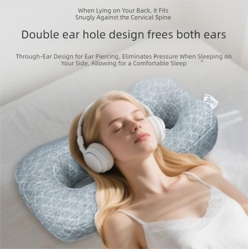 Light Pink Ear Piercing Pillow for Side Sleepers - 55 x 33 x 9 cm Figure 8 view 2