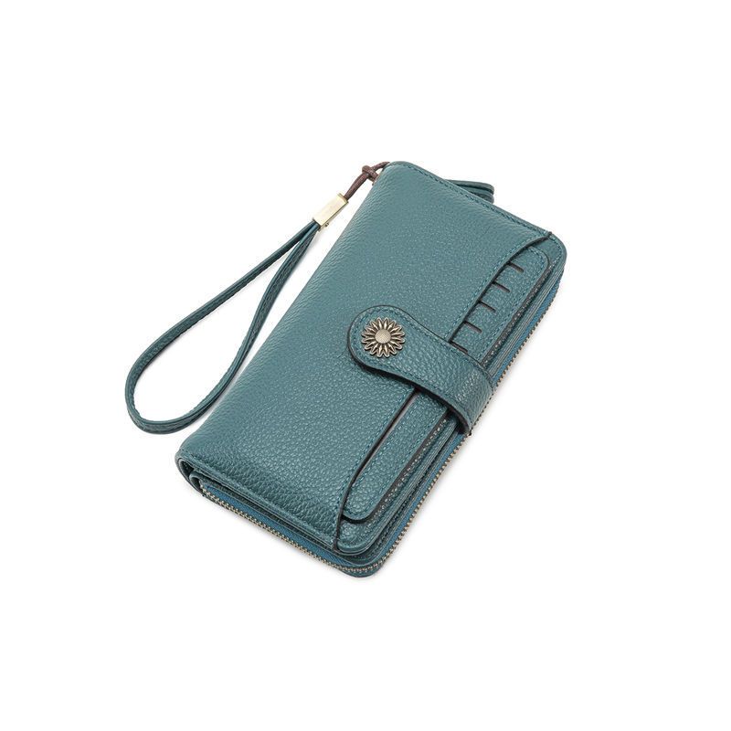 Blue Women's Long Zipper Wallet with Wristlet – Multi-Card Slots