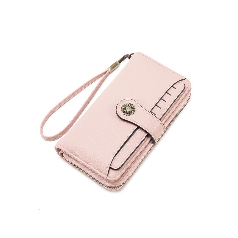 Pink Women's Long Zipper Wallet with Wristlet – Multi-Card Slots