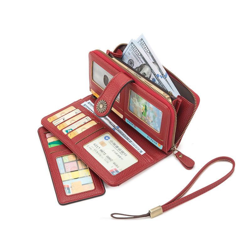 Brown Women's Long Zipper Wallet with Wristlet – Multi-Card Slots view 7