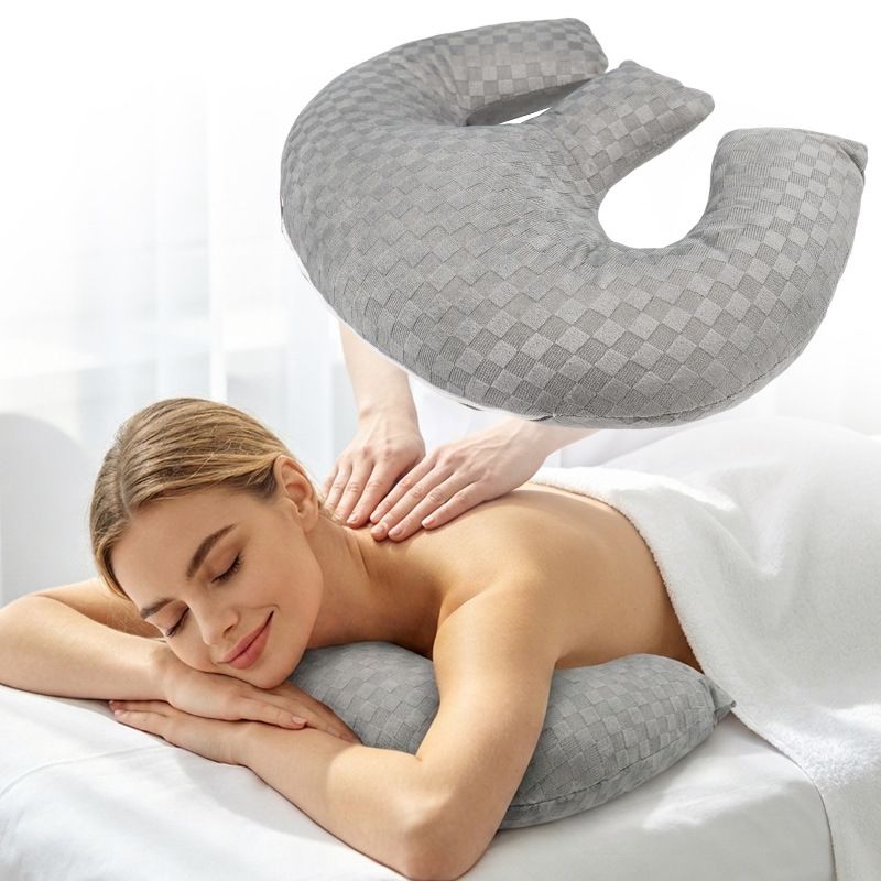 Gray Ergonomic M-Shaped Breast Support Pillow for Spa & Postpartum Care – Soft