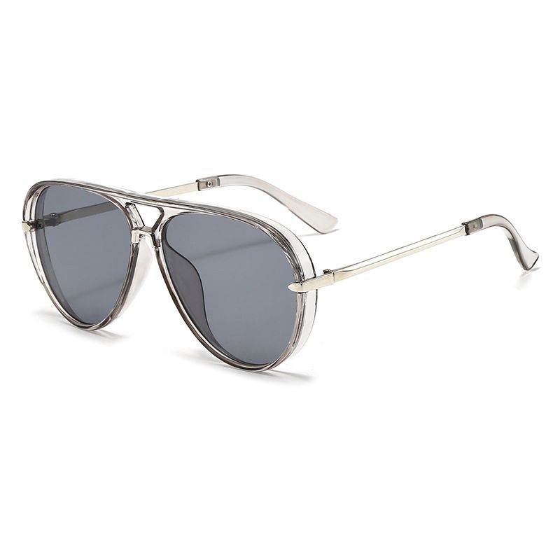 Grey Retro Aviator Sunglasses with UV Protection – Oversized PC + Metal Frame