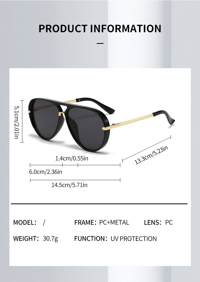 Grey Retro Aviator Sunglasses with UV Protection – Oversized PC + Metal Frame view 5