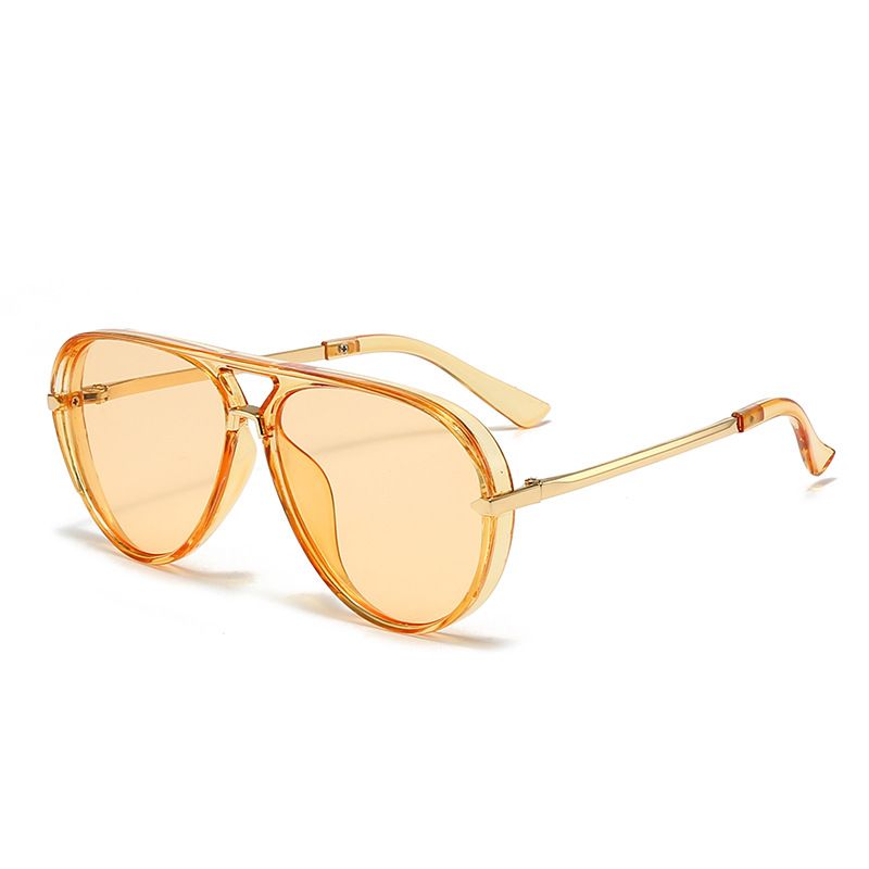 Light Orange Retro Aviator Sunglasses with UV Protection – Oversized PC +