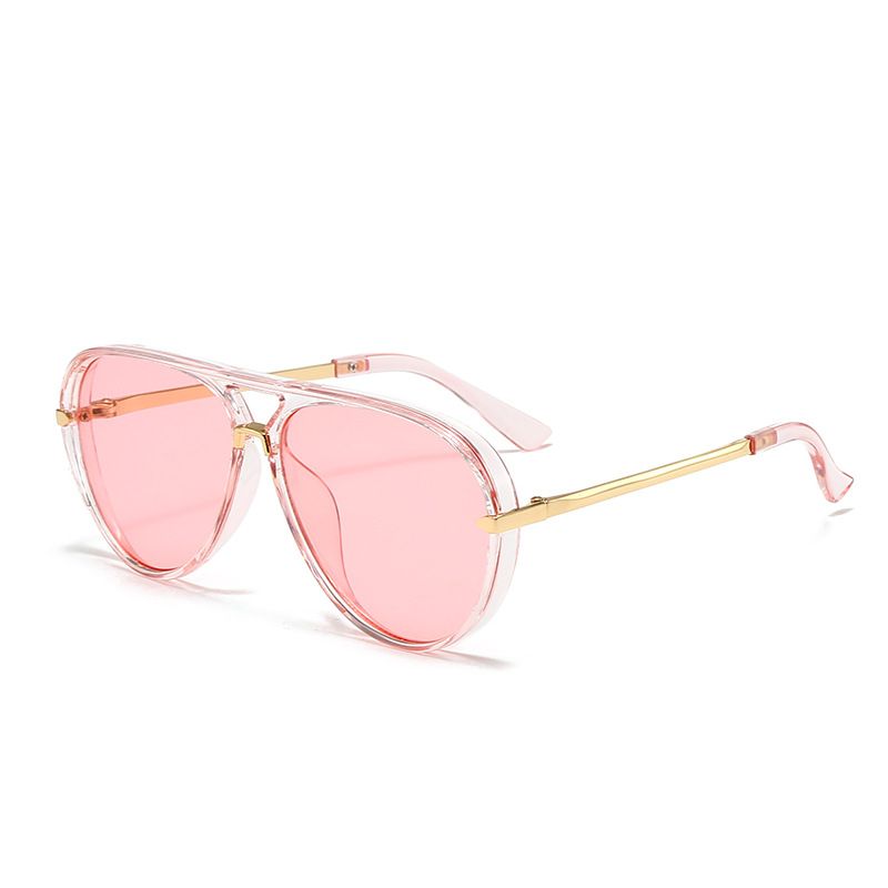 Light Pink Retro Aviator Sunglasses with UV Protection – Oversized PC + Metal