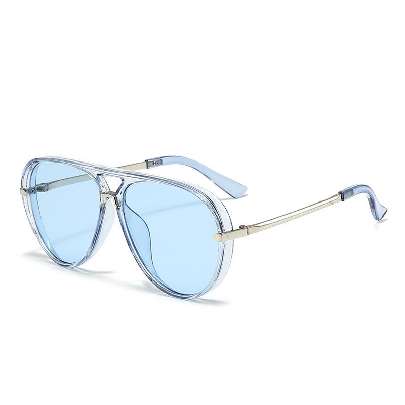 Blue Retro Aviator Sunglasses with UV Protection – Oversized PC + Metal Frame