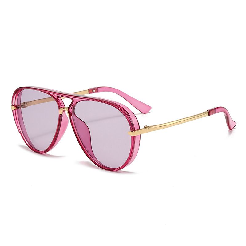 Pink Retro Aviator Sunglasses with UV Protection – Oversized PC + Metal Frame