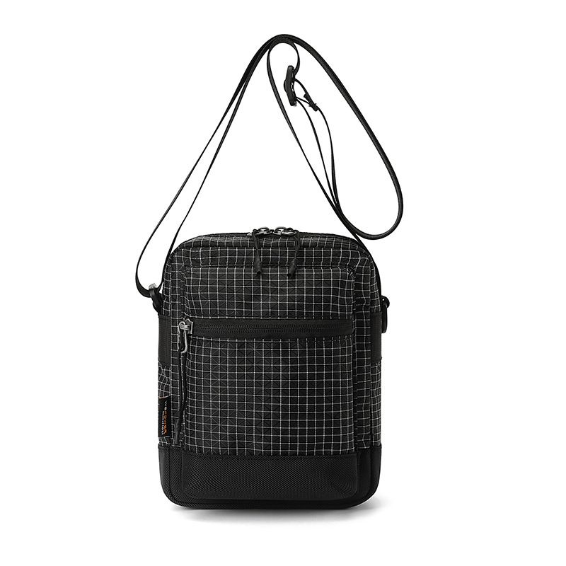 Black Unisex Plaid Nylon Crossbody Bag – Lightweight Multi-Pocket Shoulder Bag
