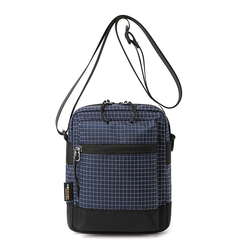 Blue Unisex Plaid Nylon Crossbody Bag – Lightweight Multi-Pocket Shoulder Bag
