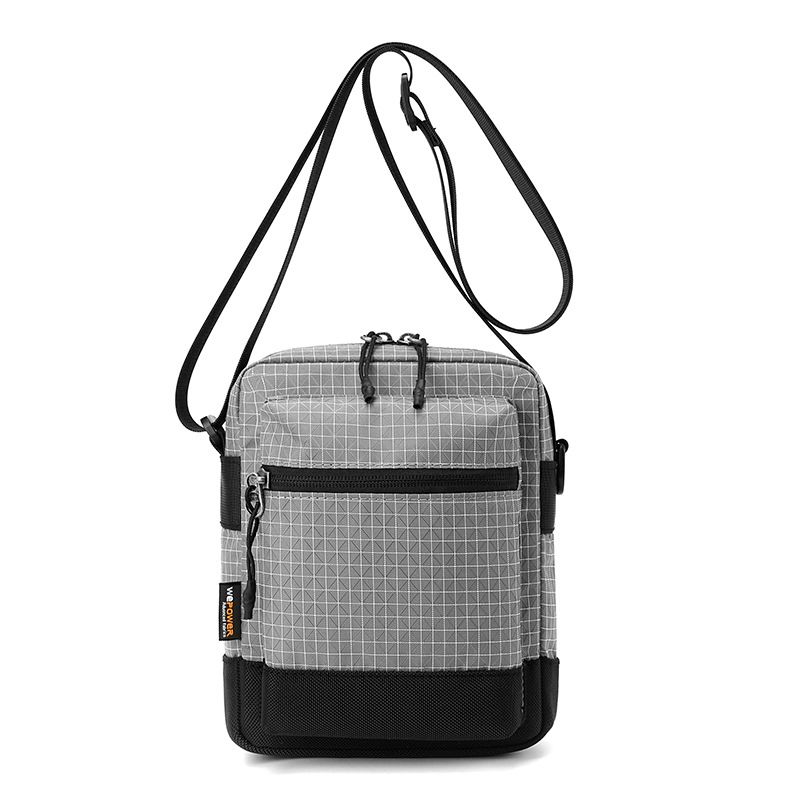 Gray Unisex Plaid Nylon Crossbody Bag – Lightweight Multi-Pocket Shoulder Bag