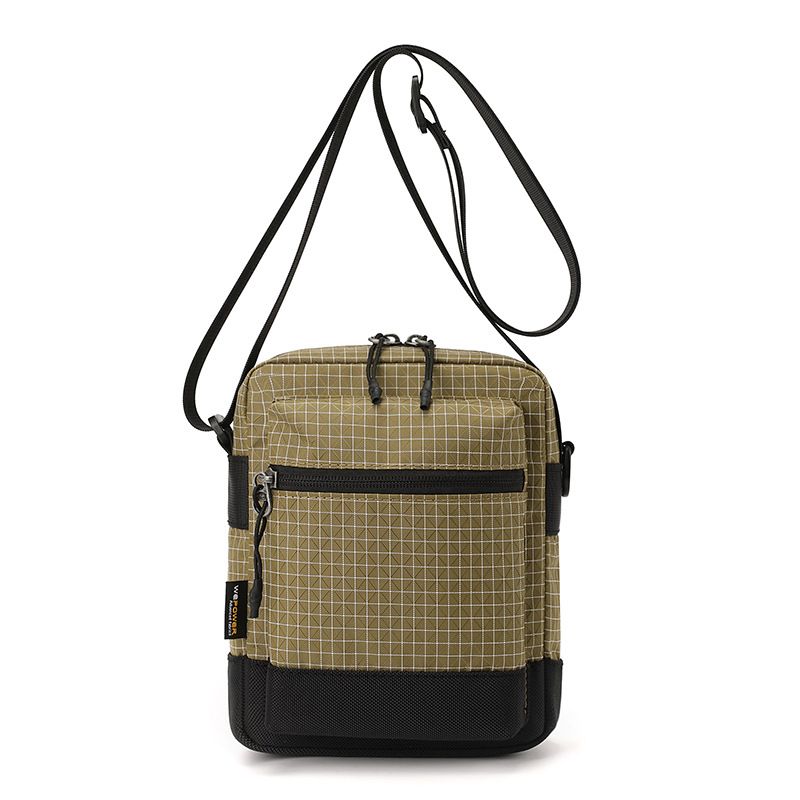 Khaki Unisex Plaid Nylon Crossbody Bag – Lightweight Multi-Pocket Shoulder Bag