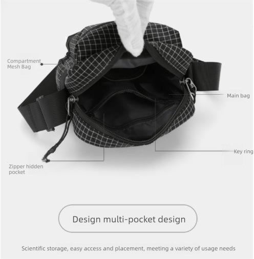 Green Unisex Plaid Nylon Crossbody Bag – Lightweight Multi-Pocket Shoulder Bag view 4