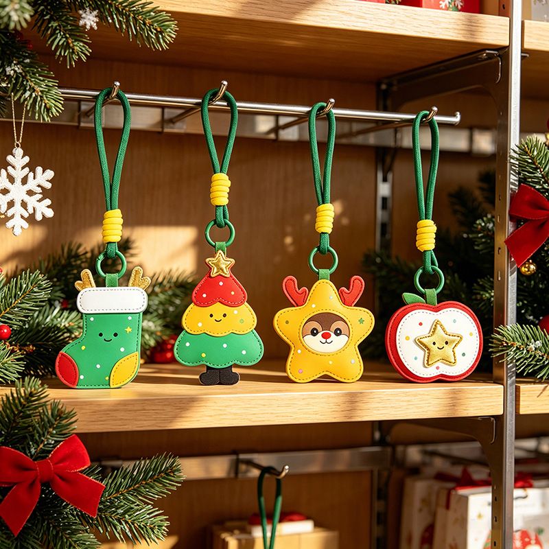 2-Piece Peace Apple Shaped PU Leather Keychains – Cute Holiday Bag Ornaments view 2