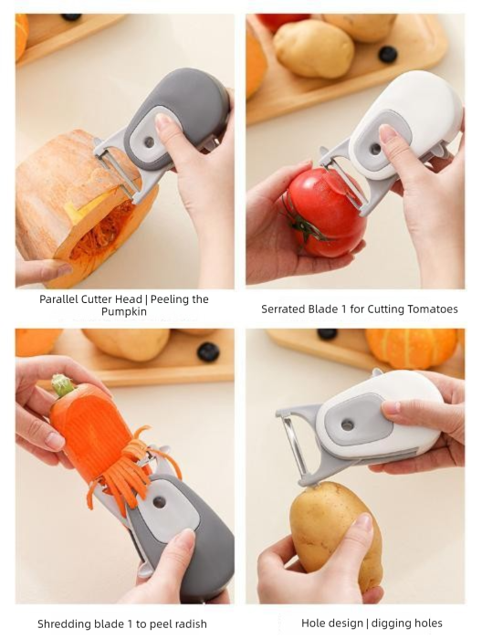 2 Pcs Gray 3-in-1 Magnetic Foldable Peeler – Portable Stainless Steel view 6