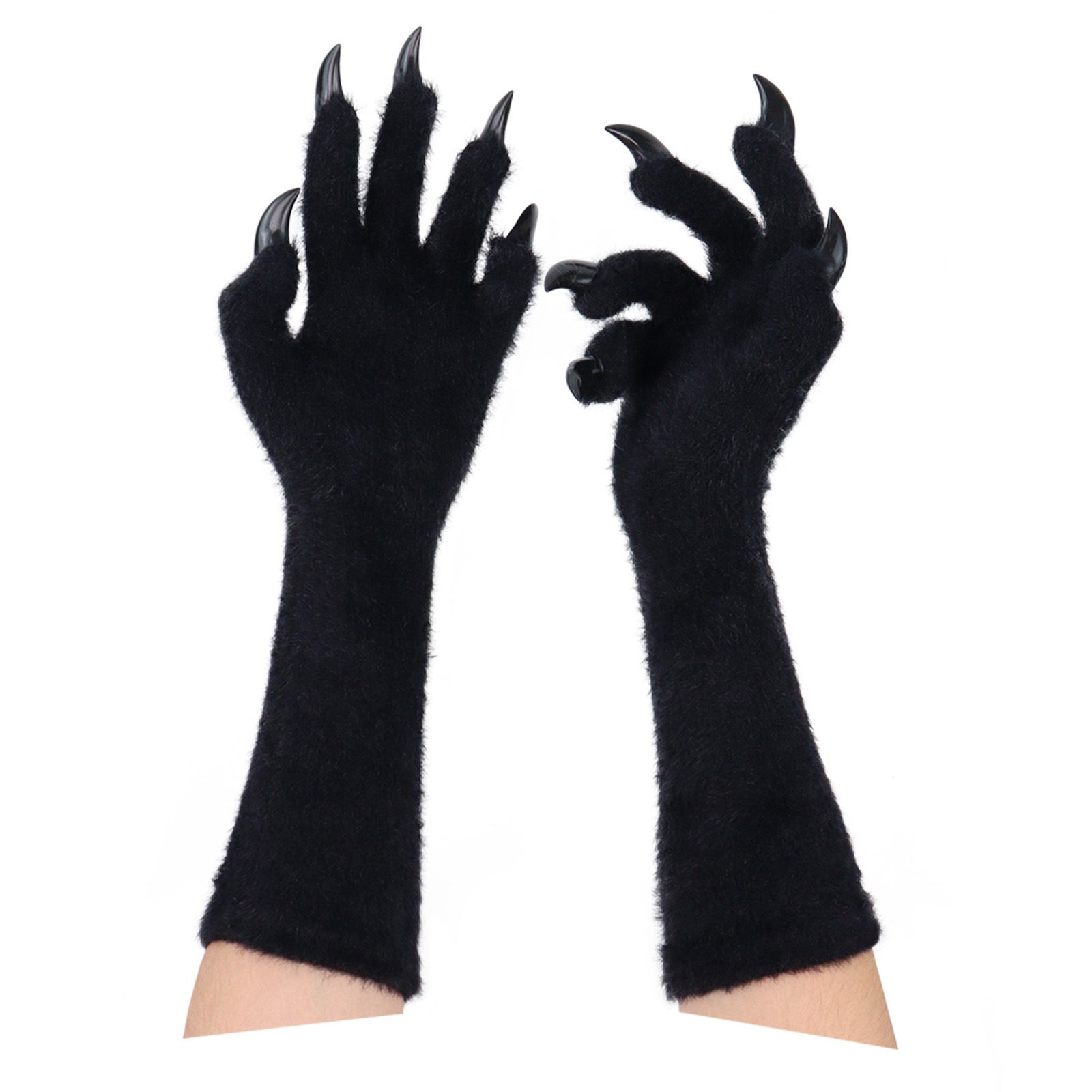 1 Pair Black Realistic Long Claw Gloves – Halloween Costume Beast Paw Prop