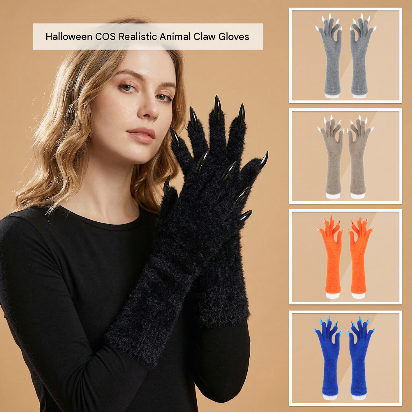 1 Pair Black Realistic Long Claw Gloves – Halloween Costume Beast Paw Prop view 6
