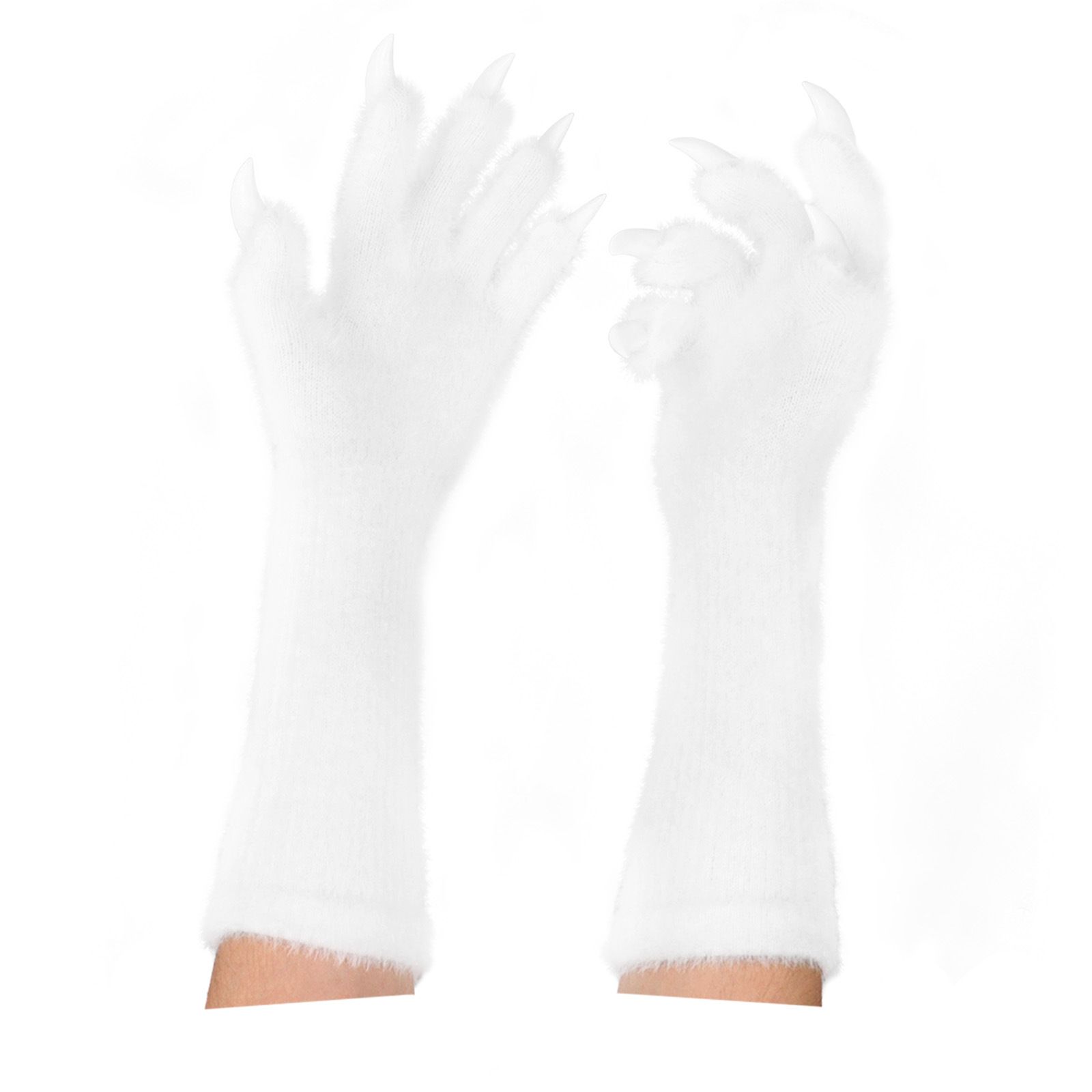 1 Pair White Realistic Long Claw Gloves – Halloween Costume Beast Paw Prop