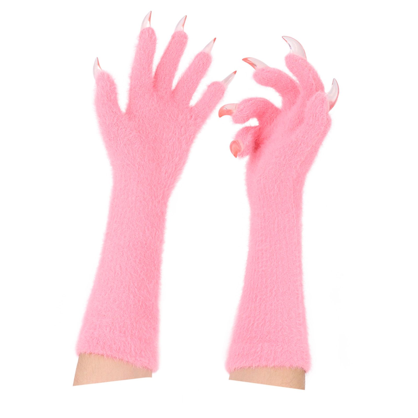1 Pair Pink Realistic Long Claw Gloves – Halloween Costume Beast Paw Prop with