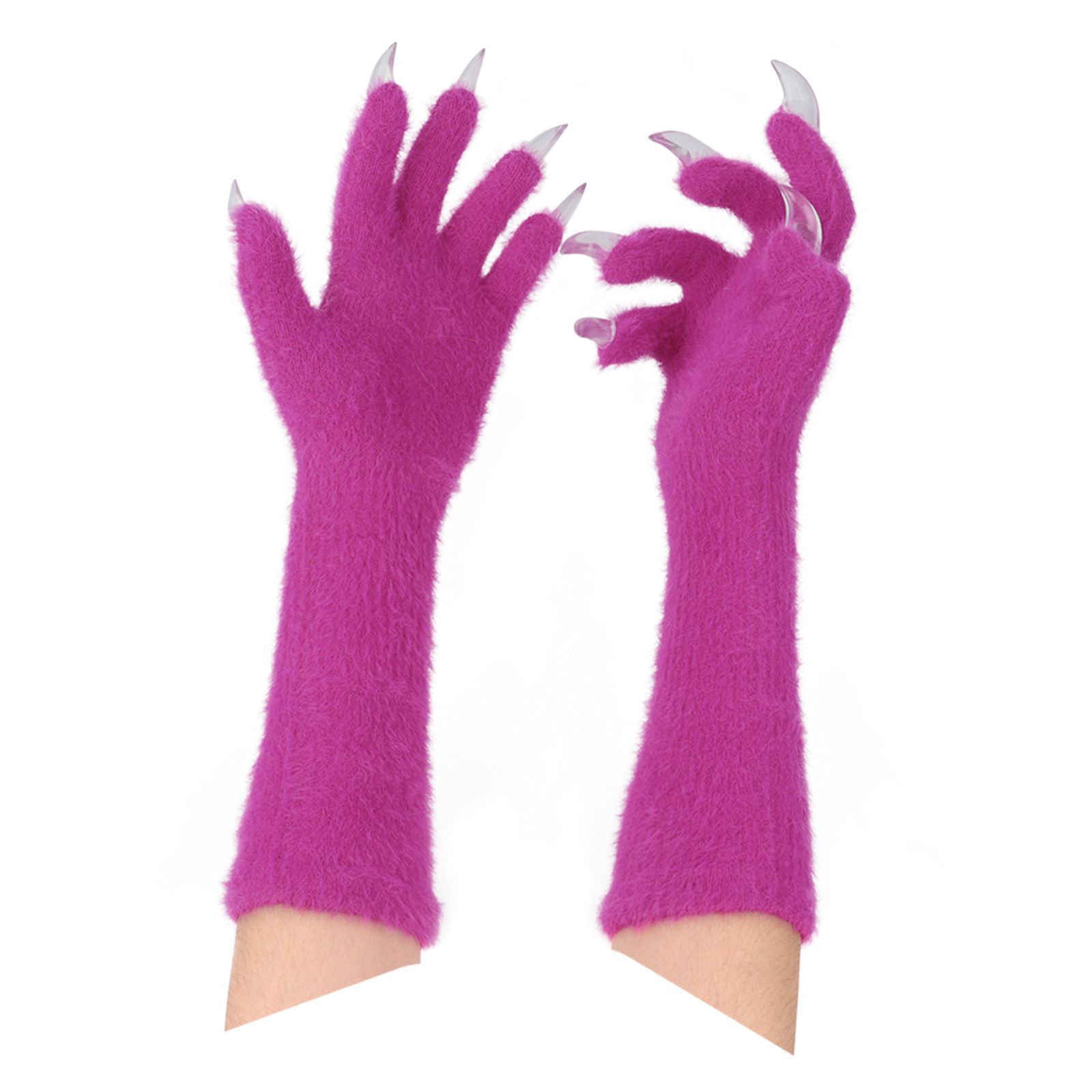 1 Pair Purple Realistic Long Claw Gloves – Halloween Costume Beast Paw Prop