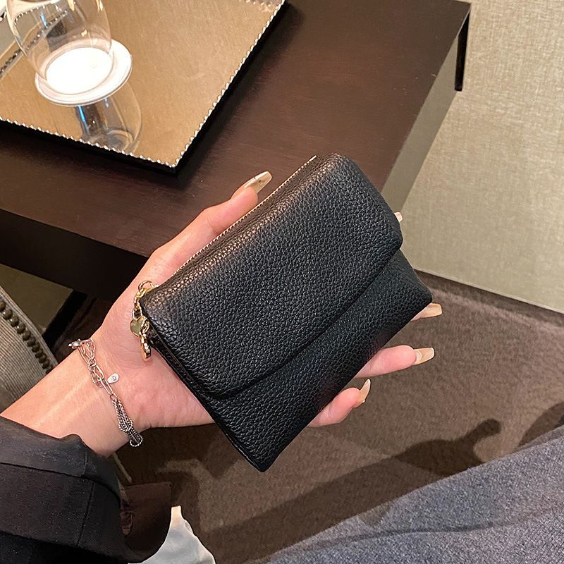 Black Women's Compact Lychee Grain Wallet – PU Leather Foldable Card Holder view 2