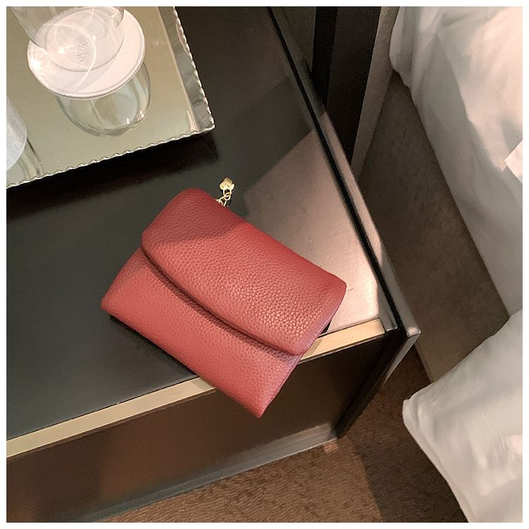 Claret Women's Compact Lychee Grain Wallet – PU Leather Foldable Card Holder view 2