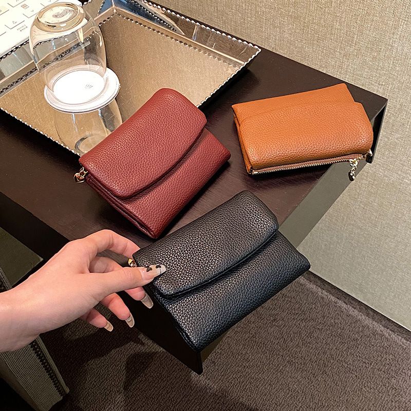 Claret Women's Compact Lychee Grain Wallet – PU Leather Foldable Card Holder view 3