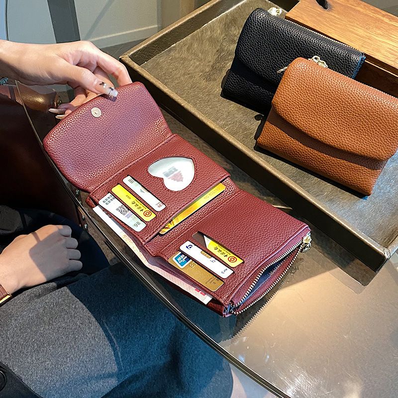 Claret Women's Compact Lychee Grain Wallet – PU Leather Foldable Card Holder view 5
