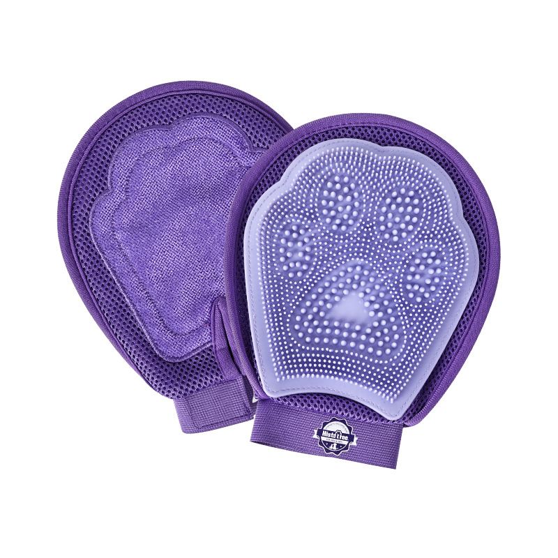 Purple Pet Grooming Gloves for Dogs and Cats - 2 Pack Purple Silicone Massage — image 1