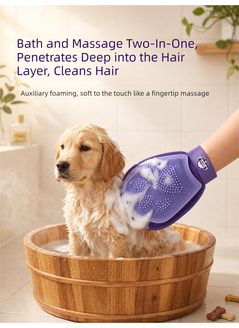 Purple Pet Grooming Gloves for Dogs and Cats - 2 Pack Purple Silicone Massage view 3