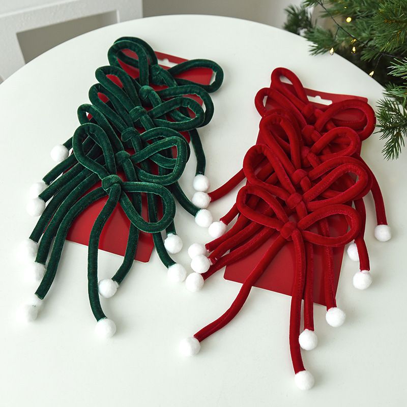 Christmas Tree Bow Ornaments 6 Pack - Red Velvet Ribbon Hanging Decorations view 2