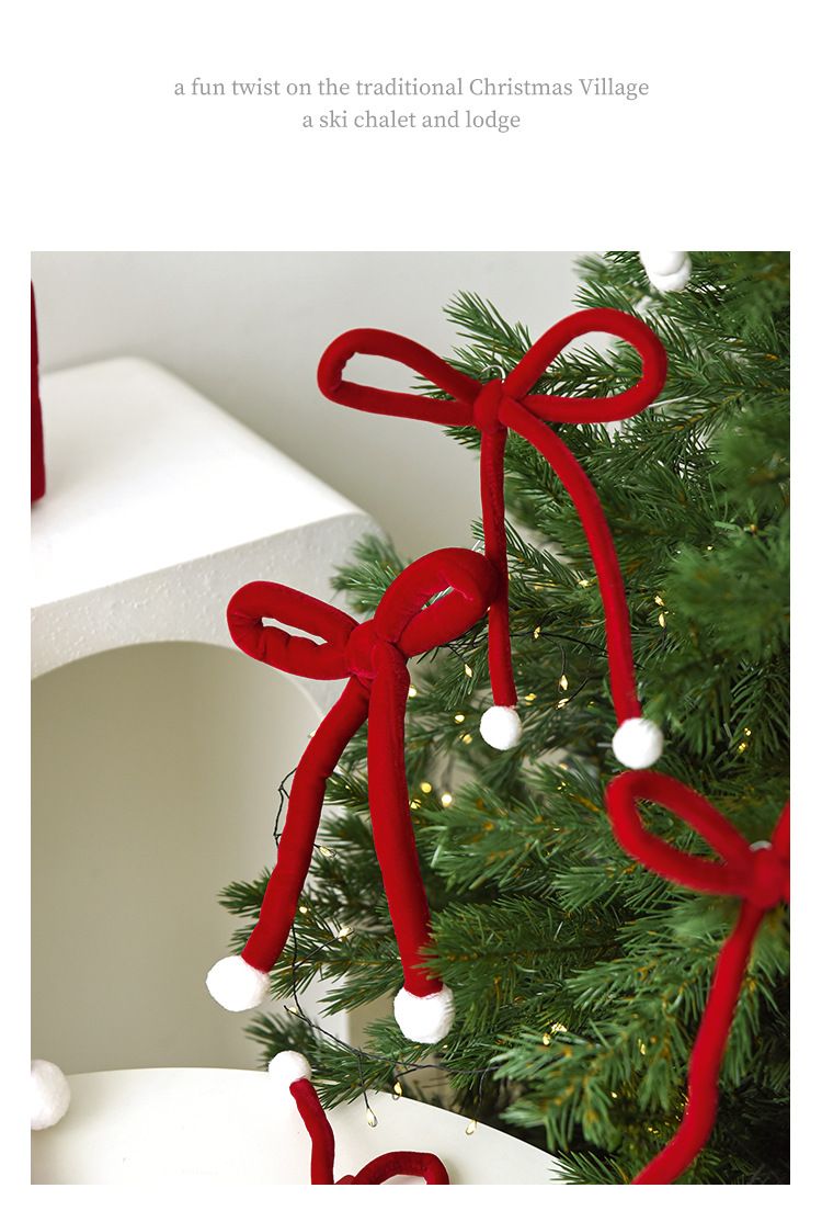Christmas Tree Bow Ornaments 6 Pack - Green Velvet Ribbon Hanging Decorations view 4